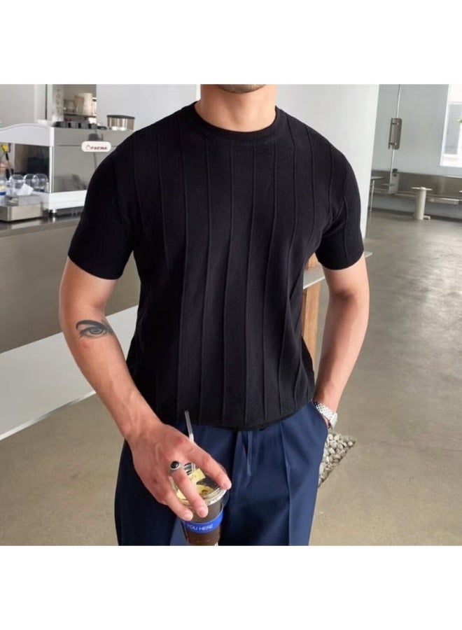 Cool Tarz تي شيرت رجالي مزود بجولة عنق محبوك أسود-أبيض 2-pack بأسلوب عصري - Image 3